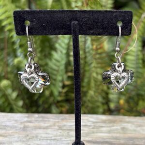 Brighton Karma Cross Silver Smokey Crystal Dangle Drop French Wire Earrings.